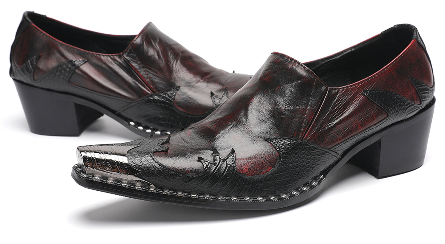 Mens Genuine Leather Metal Pointed Toe Two Tone Western Loafers