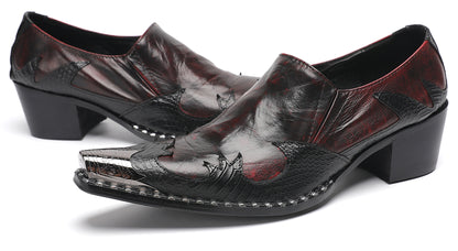 Mens Genuine Leather Metal Pointed Toe Two Tone Western Loafers