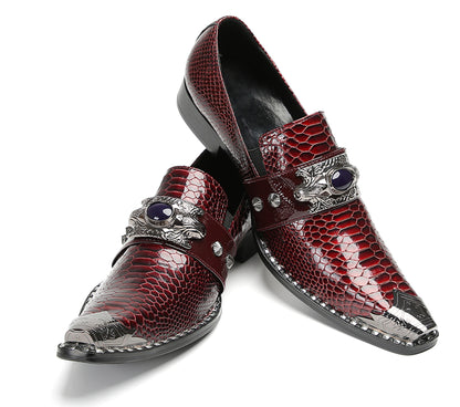 Mens Metal Pointed Lion Toe Gem Detail Western Loafers
