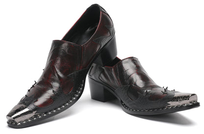 Mens Genuine Leather Metal Pointed Toe Two Tone Western Loafers