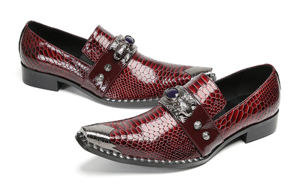 Mens Metal Pointed Lion Toe Gem Detail Western Loafers