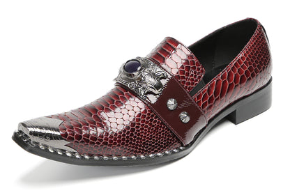Mens Metal Pointed Lion Toe Gem Detail Western Loafers