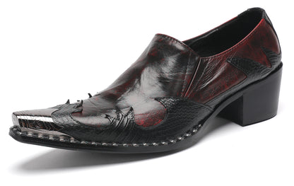 Mens Genuine Leather Metal Pointed Toe Two Tone Western Loafers