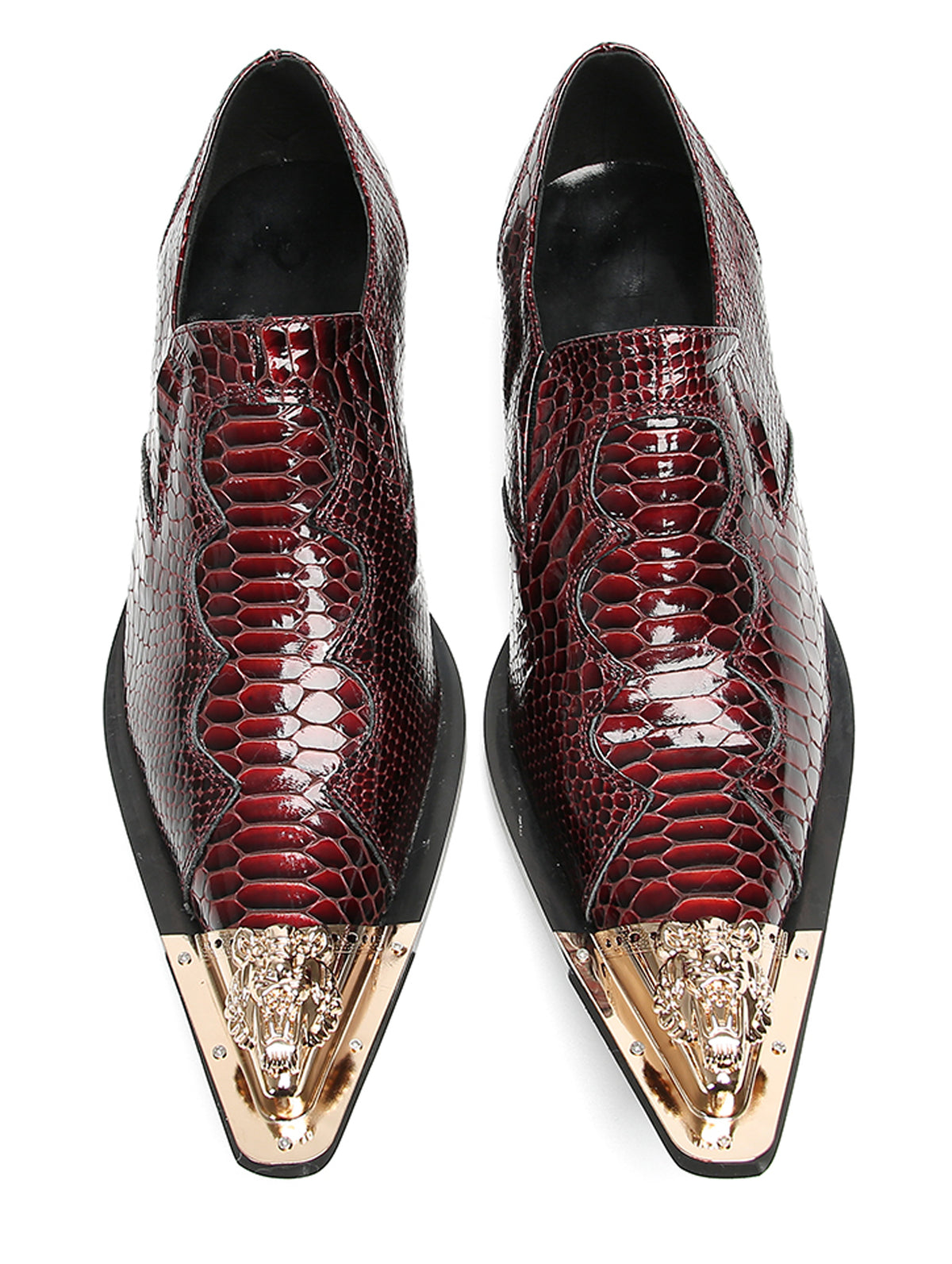 Mens Metal Toe Cap Burgundy Red Crocodile Pattern Western Loafers