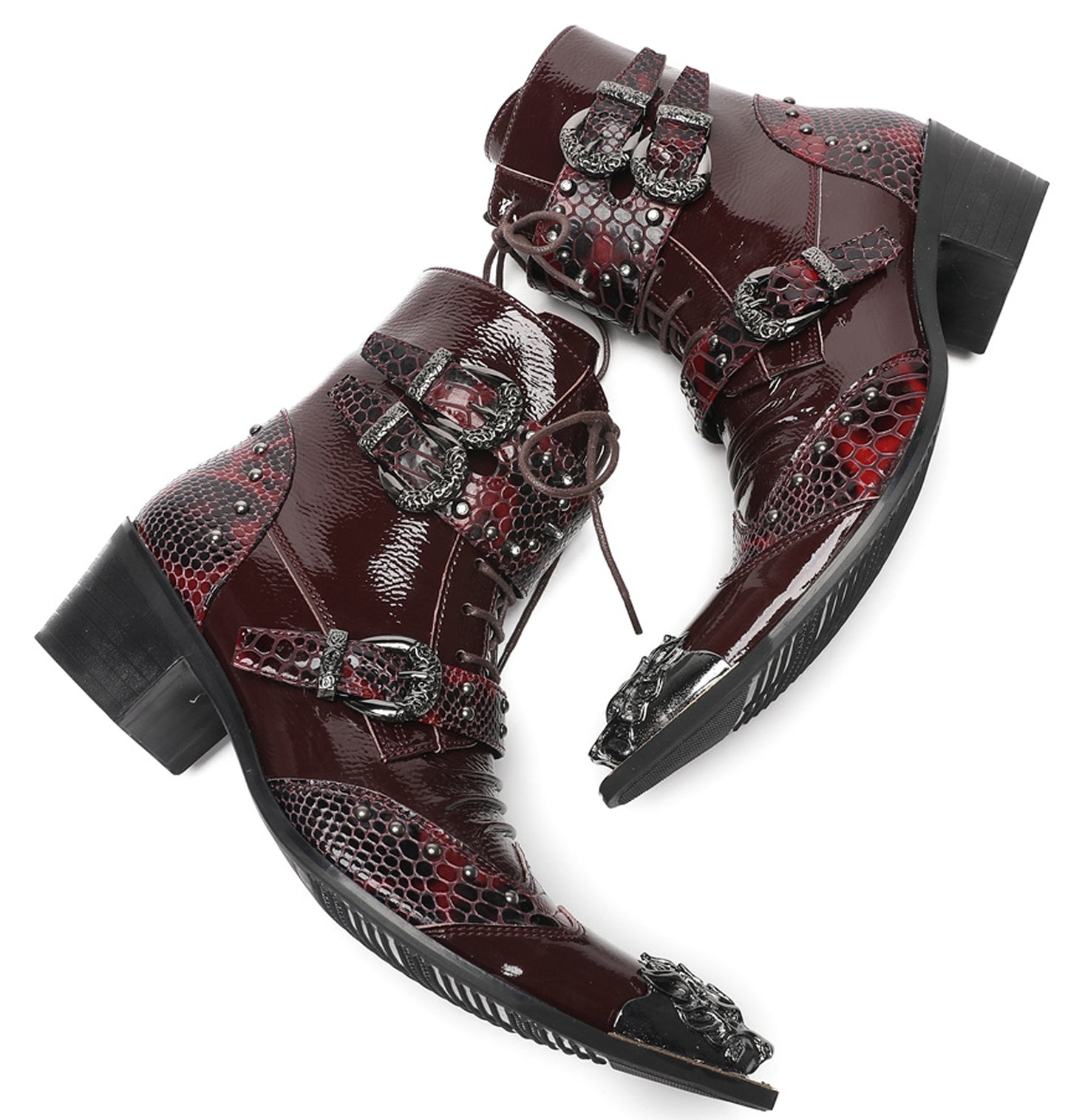 Mens Genuine Leather Metal Square Toe Belt Buckles Cowboy Western Boots