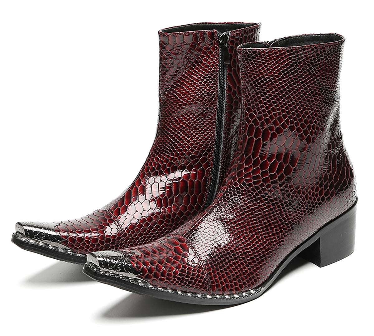 Mens Snakeskin Side Zipper Cowboy Western Boots