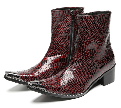 Mens Snakeskin Side Zipper Cowboy Western Boots
