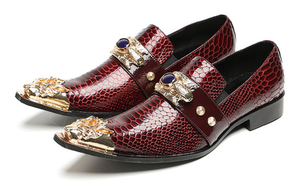 Mens Metal Pointed Lion Toe Gem Detail Western Loafers