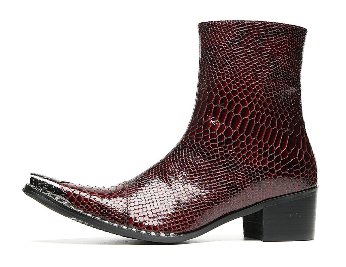 Mens Snakeskin Side Zipper Cowboy Western Boots