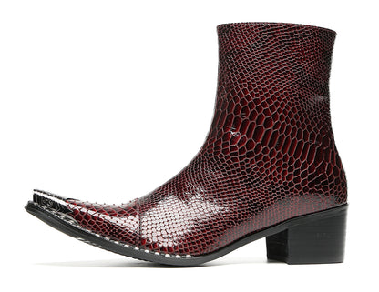 Mens Snakeskin Side Zipper Cowboy Western Boots