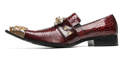 Mens Metal Pointed Lion Toe Gem Detail Western Loafers