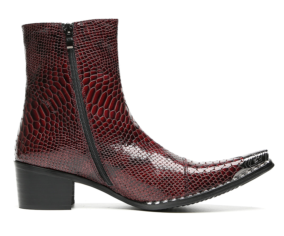 Mens Snakeskin Side Zipper Cowboy Western Boots