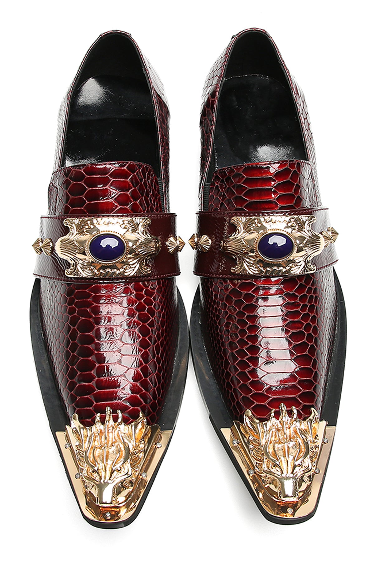Mens Metal Pointed Lion Toe Gem Detail Western Loafers