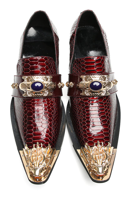 Mens Metal Pointed Lion Toe Gem Detail Western Loafers