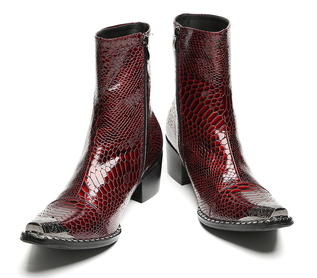 Mens Snakeskin Side Zipper Cowboy Western Boots