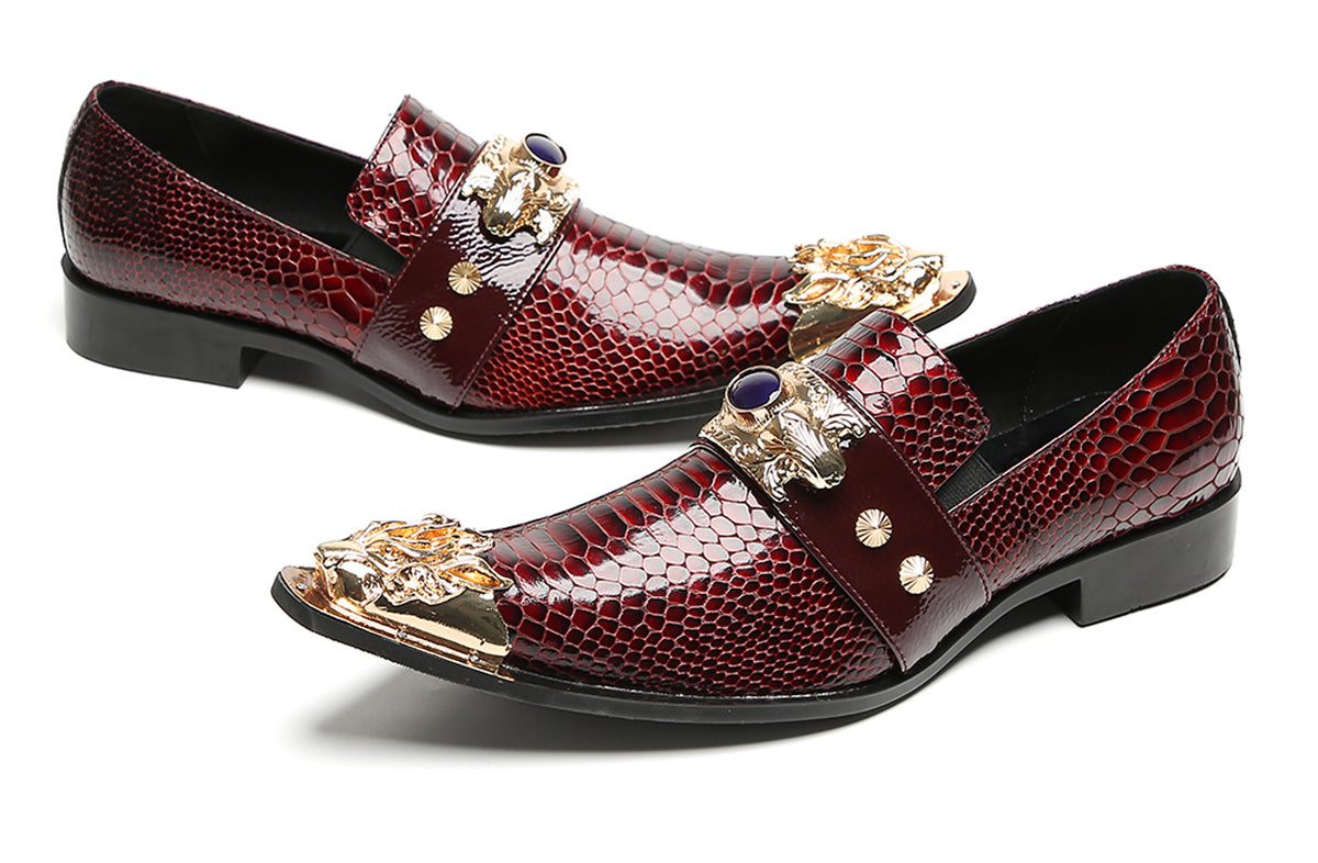 Mens Metal Pointed Lion Toe Gem Detail Western Loafers