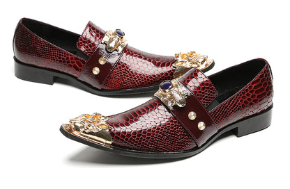 Mens Metal Pointed Lion Toe Gem Detail Western Loafers