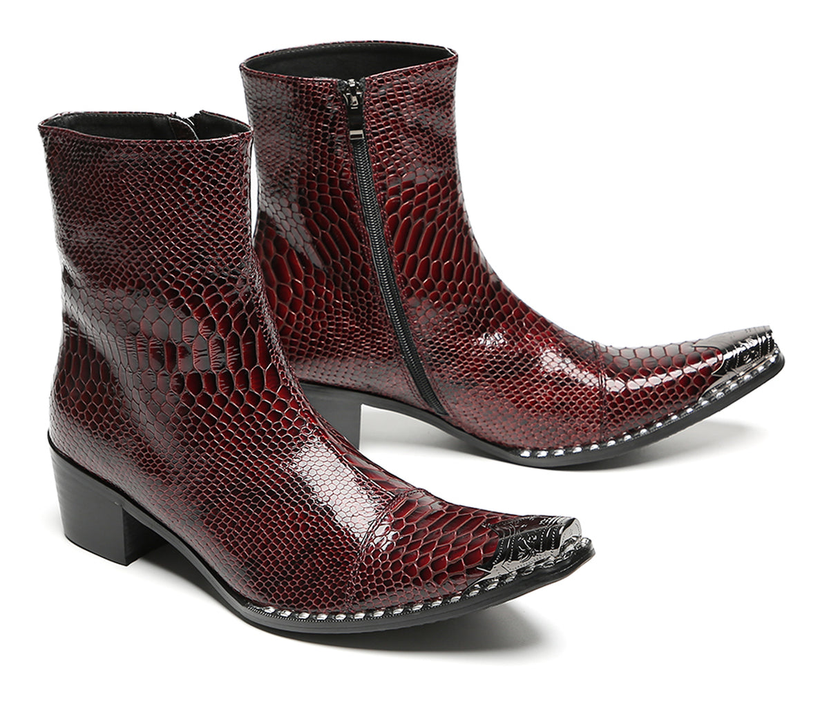 Mens Snakeskin Side Zipper Cowboy Western Boots