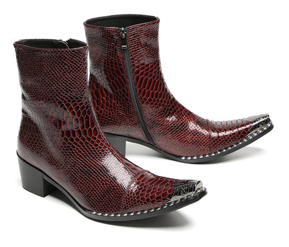 Mens Snakeskin Side Zipper Cowboy Western Boots