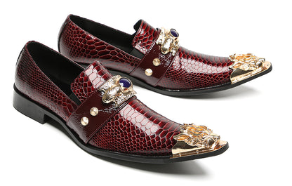 Mens Metal Pointed Lion Toe Gem Detail Western Loafers