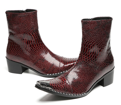 Mens Snakeskin Side Zipper Cowboy Western Boots