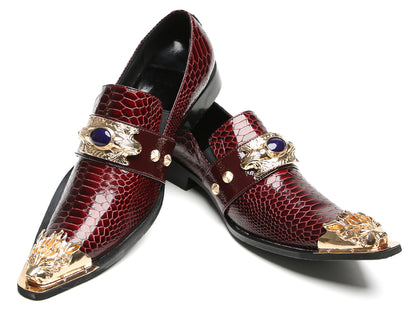 Mens Metal Pointed Lion Toe Gem Detail Western Loafers