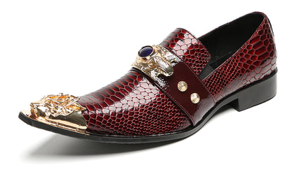 Mens Metal Pointed Lion Toe Gem Detail Western Loafers
