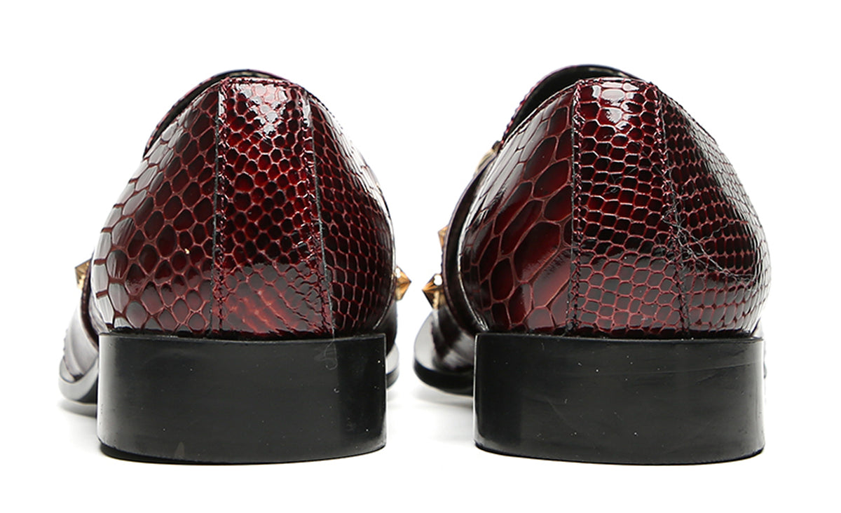 Mens Metal Pointed Lion Toe Gem Detail Western Loafers