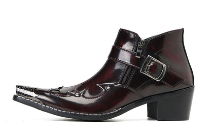 Mens Metal Pointed Toe Buckle Beaded Doule Zipper Western Boots