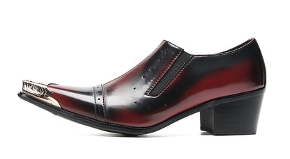 Mens Leather Metal Pointed Toe Heel Western Loafers