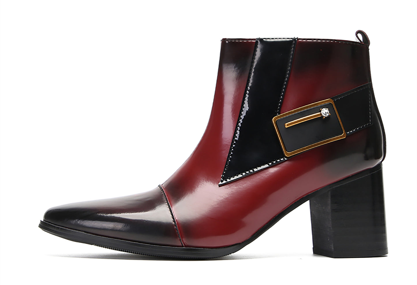 Mens Genunie Leather Heel Fashion Beaded Buckle Ankle Boots