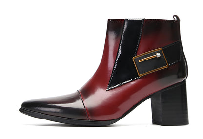 Mens Genunie Leather Heel Fashion Beaded Buckle Ankle Boots