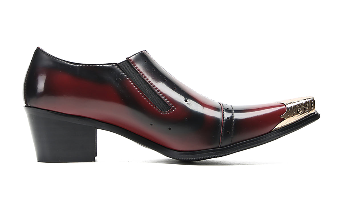 Mens Leather Metal Pointed Toe Heel Western Loafers
