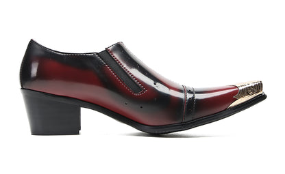 Mens Leather Metal Pointed Toe Heel Western Loafers