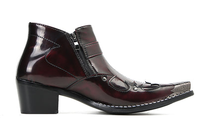 Mens Metal Pointed Toe Buckle Beaded Doule Zipper Western Boots