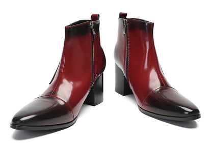 Mens Genunie Leather Heel Fashion Beaded Buckle Ankle Boots