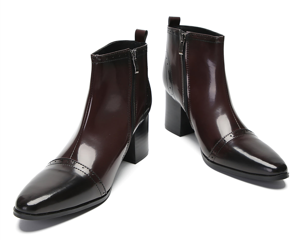 Mens Patent Leather Zipper On Side Mid Calf Heel Ankle Boots