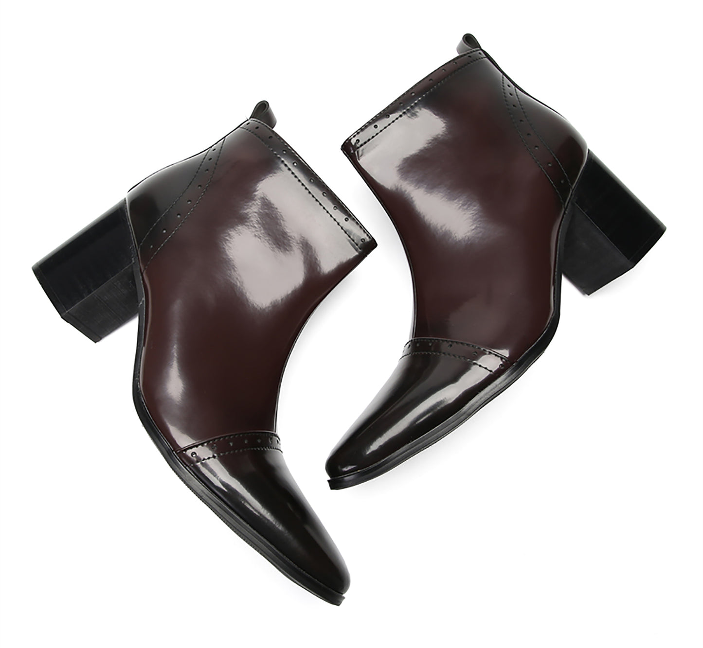 Mens Patent Leather Zipper On Side Mid Calf Heel Ankle Boots