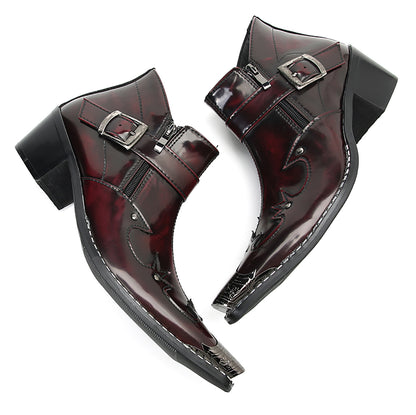 Mens Metal Pointed Toe Buckle Beaded Doule Zipper Western Boots