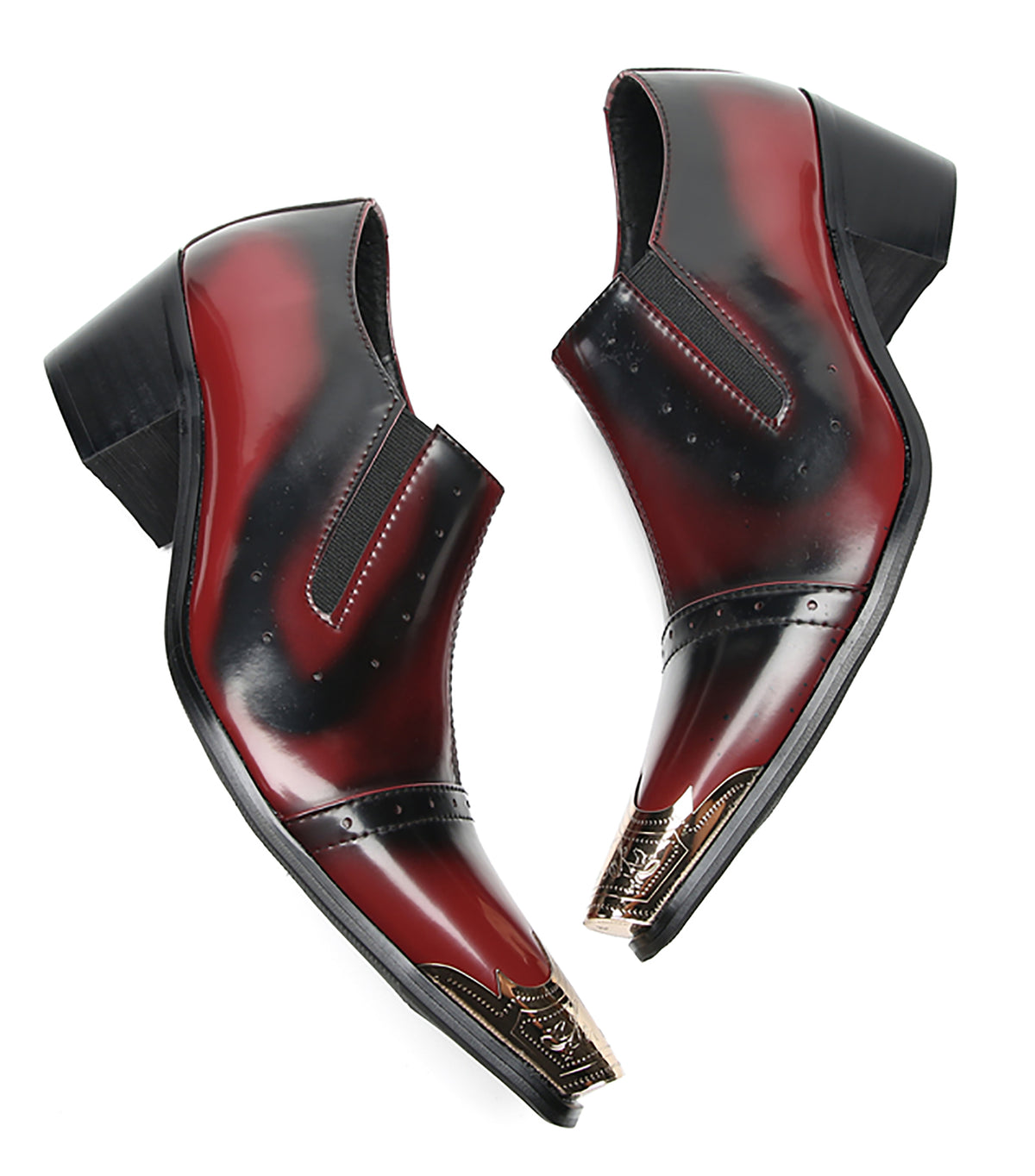 Mens Leather Metal Pointed Toe Heel Western Loafers