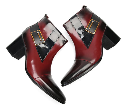 Mens Genunie Leather Heel Fashion Beaded Buckle Ankle Boots