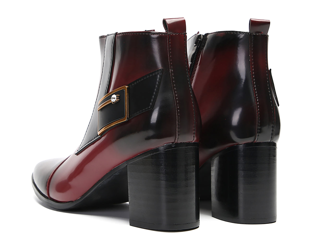 Mens Genunie Leather Heel Fashion Beaded Buckle Ankle Boots