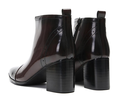 Mens Patent Leather Zipper On Side Mid Calf Heel Ankle Boots