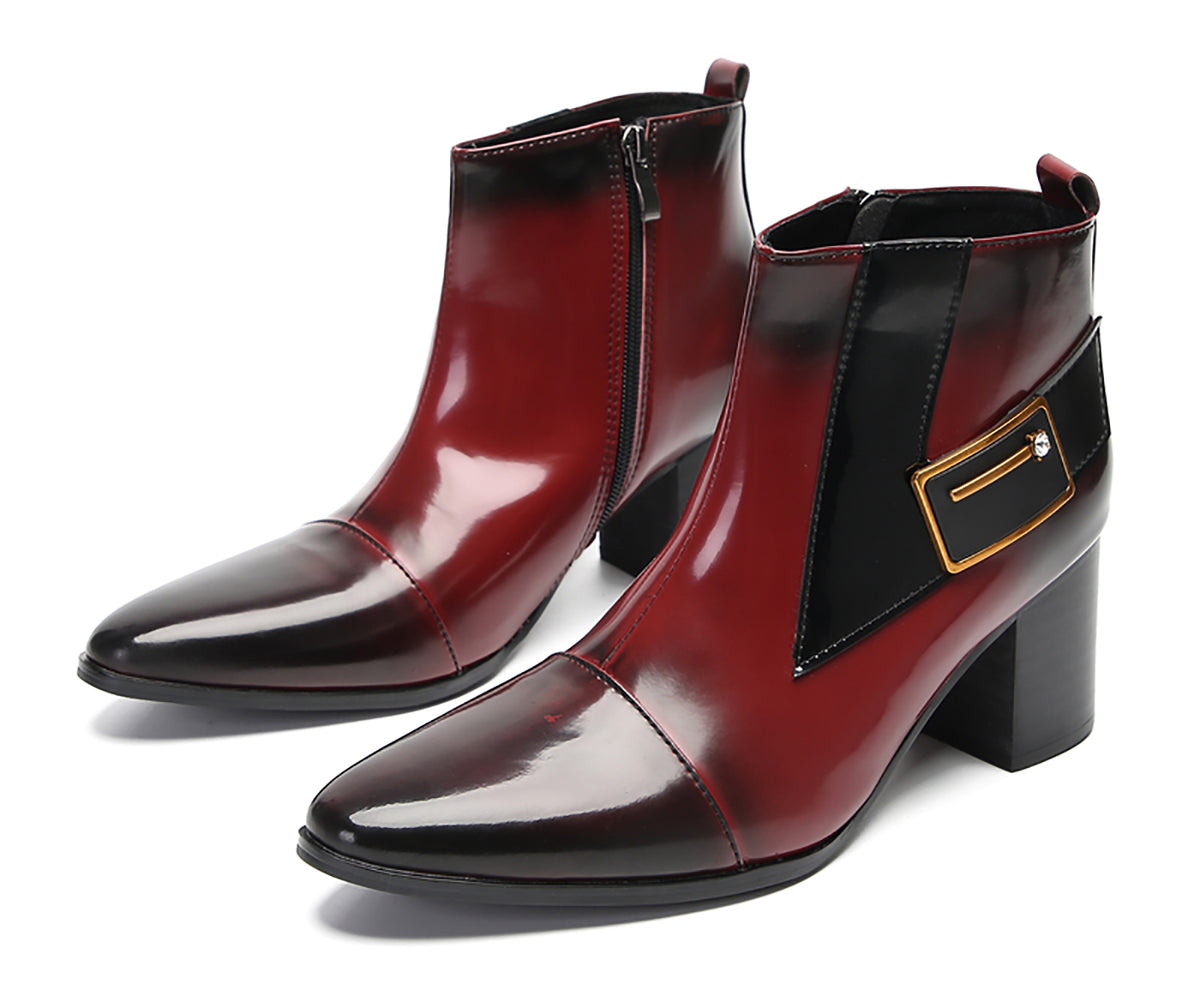 Mens Genunie Leather Heel Fashion Beaded Buckle Ankle Boots