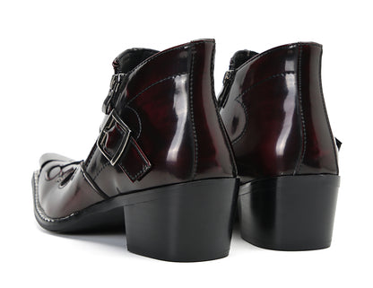 Mens Metal Pointed Toe Buckle Beaded Doule Zipper Western Boots