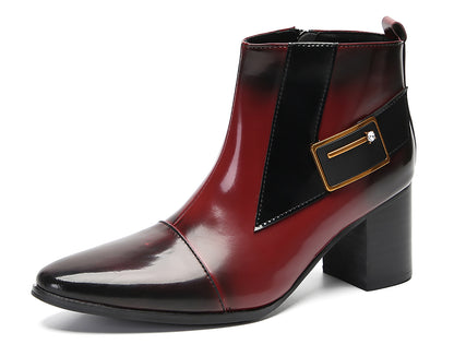 Mens Genunie Leather Heel Fashion Beaded Buckle Ankle Boots
