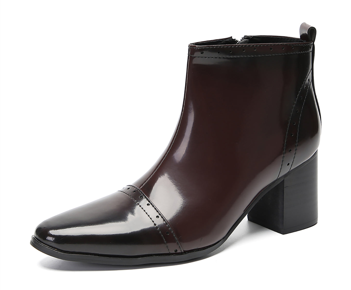 Mens Patent Leather Zipper On Side Mid Calf Heel Ankle Boots