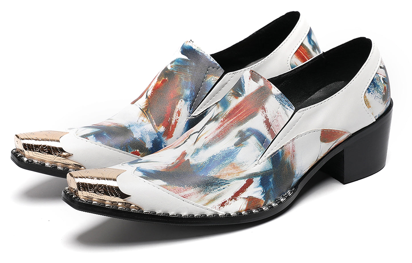 Mens Colorful Art Print Unique Artistic Design Western Loafers