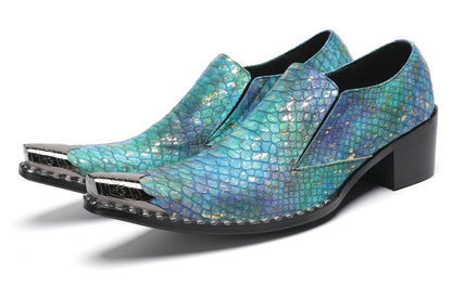 Mens Exotic Snakeskin Leather Slip-On Western Loafers