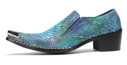 Mens Exotic Snakeskin Leather Slip-On Western Loafers